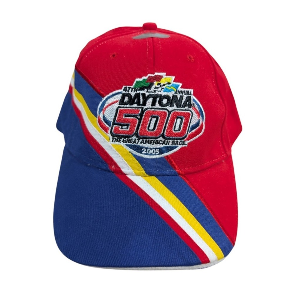 Vintage Daytona 500 Hat Mens One Size Red Blue 2005 NASCAR Adjustable Strap NWOT
